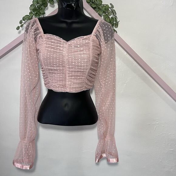 Baby Pink Off The Shoulder Flair Sleeve Crop Top S Chic Fairy Coquette Soft Girl - Picture 3 of 5